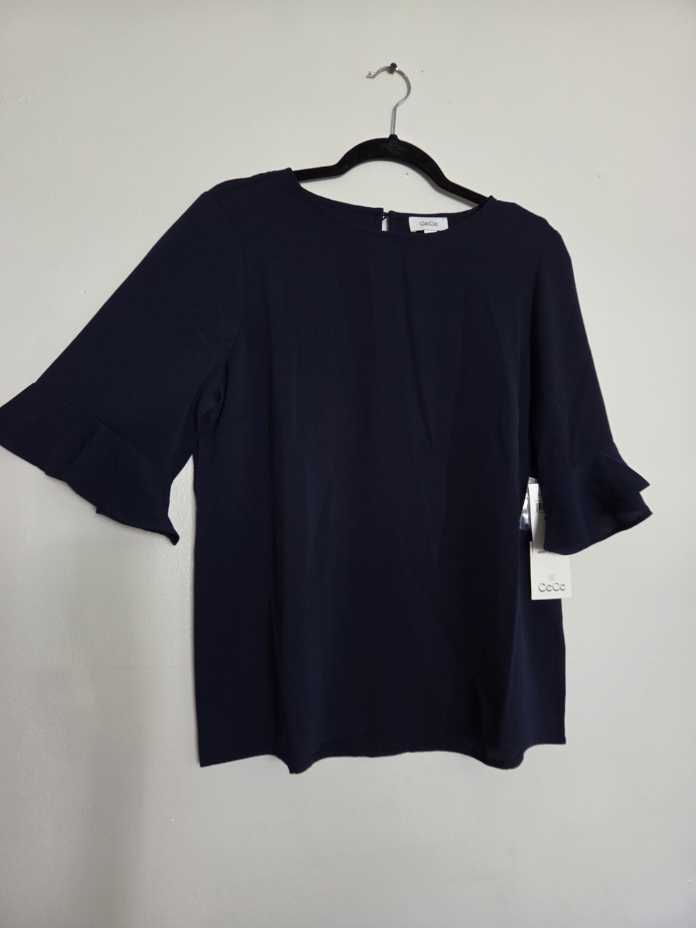 CeCe Navy Ruffle Sleeve Blouse
